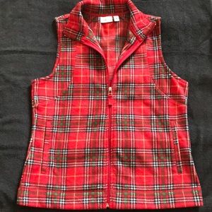 KIM ROGERS Ladies Red Plaid Fleece Vest🌿🔺